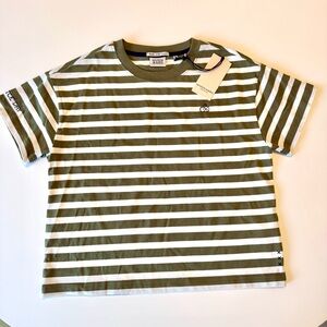 Scotch & Soda Women’s Striped T-Shirt, Martini Olive/Sugar, size M